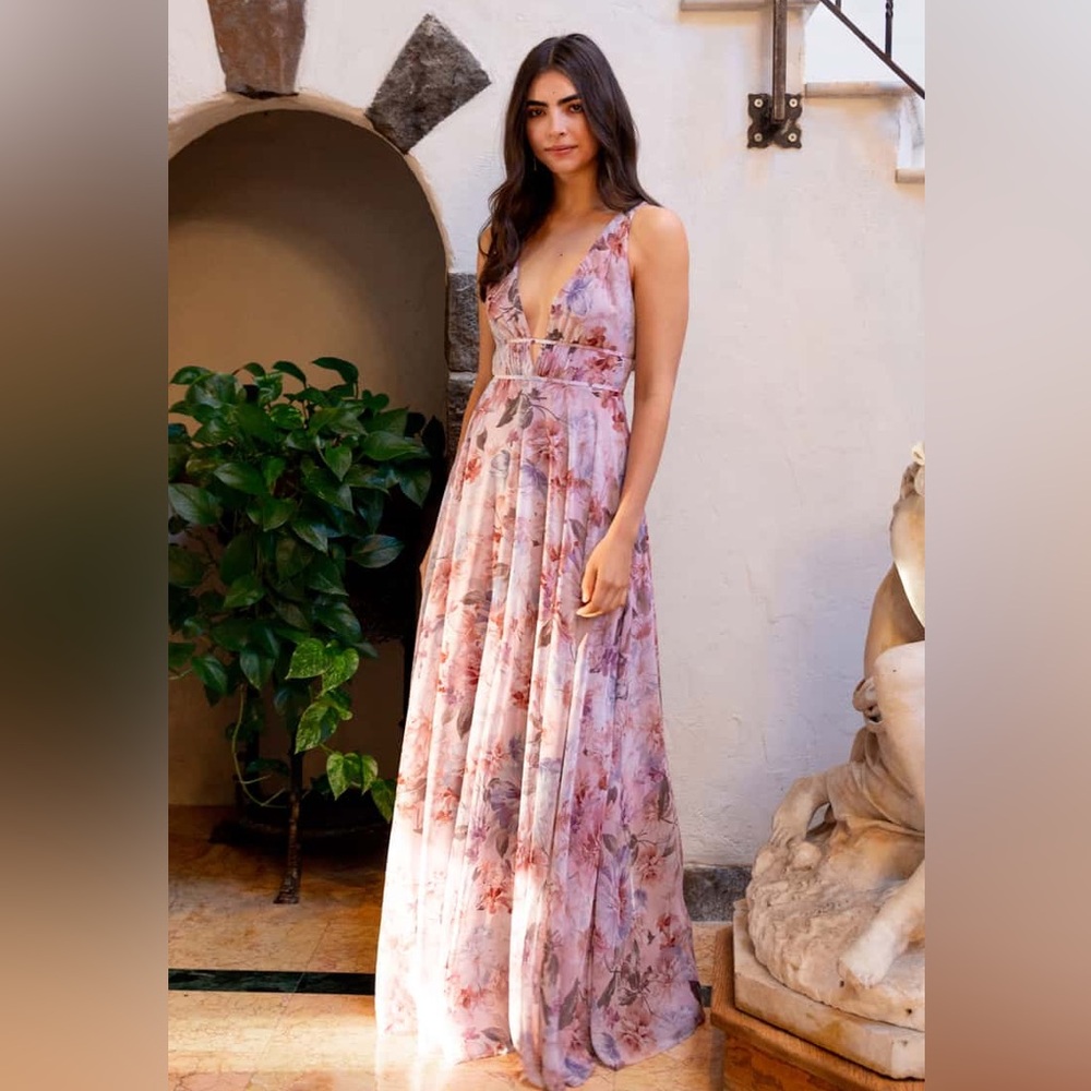 Jenny Yoo Floral Maxi Dress in Pink and Purple